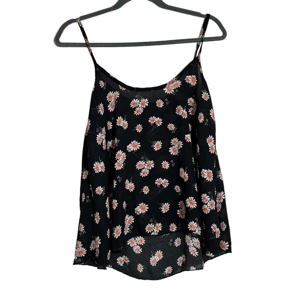 About A Girl y2K Slightly Sheer Black Floral Daisy Spaghetti Strap Tank Top